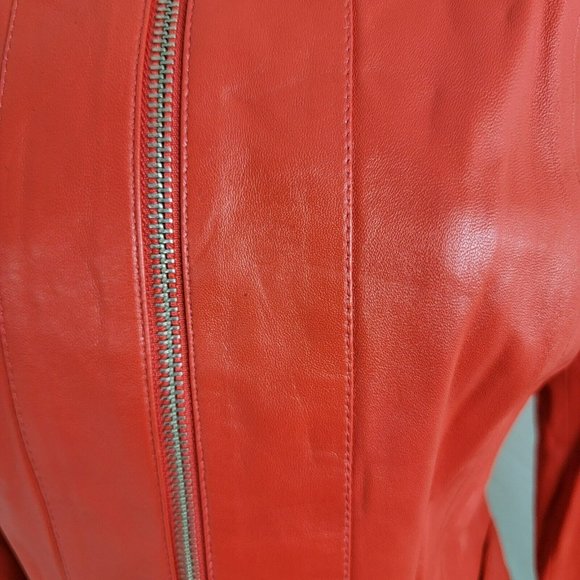 Tess Exotic Leather Jacket Size Small Red 100% Sheepskin Zip Solid UNIQUE RARE - Picture 4 of 16